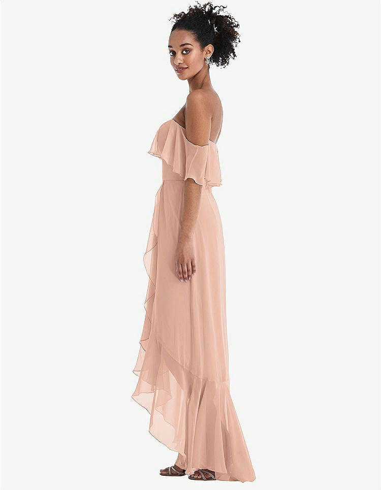【STYLE: TH039】Off-the-Shoulder Ruffled High Low Maxi Dress【COLOR: Pale Peach】