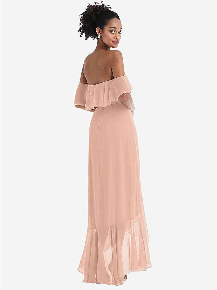 【STYLE: TH039】Off-the-Shoulder Ruffled High Low Maxi Dress【COLOR: Pale Peach】