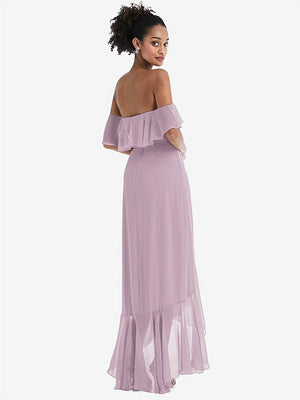【STYLE: TH039】Off-the-Shoulder Ruffled High Low Maxi Dress【COLOR: Suede Rose】