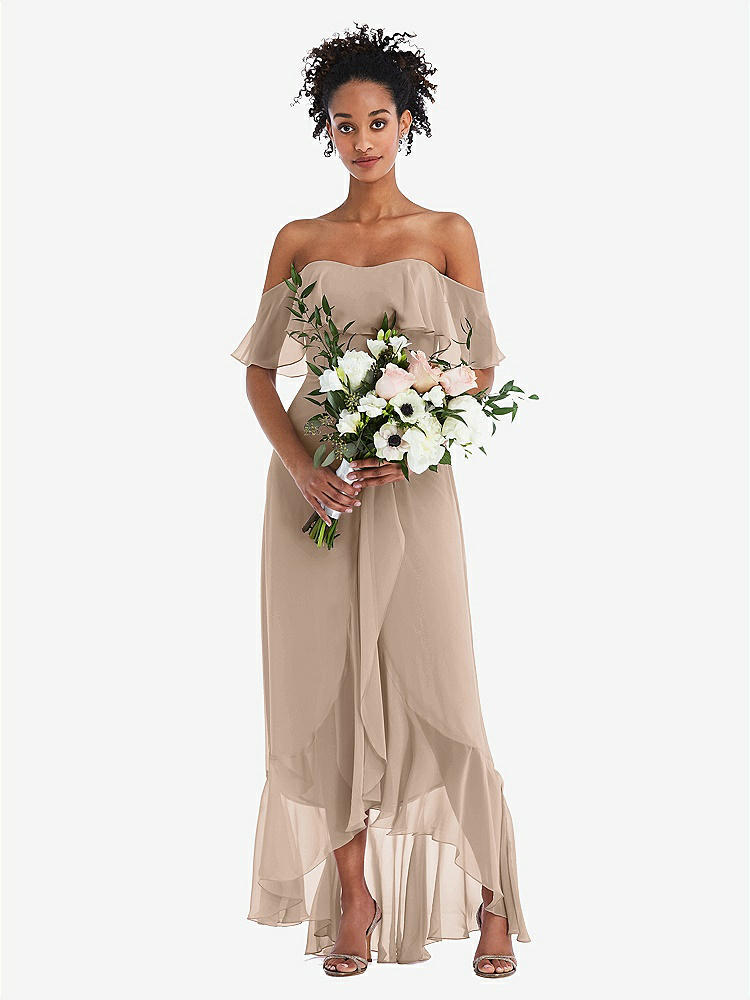 【STYLE: TH039】Off-the-Shoulder Ruffled High Low Maxi Dress【COLOR: Topaz】