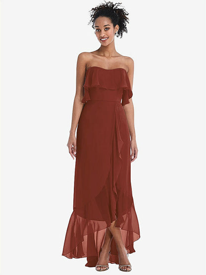 【STYLE: TH039】Off-the-Shoulder Ruffled High Low Maxi Dress【COLOR: Auburn Moon】