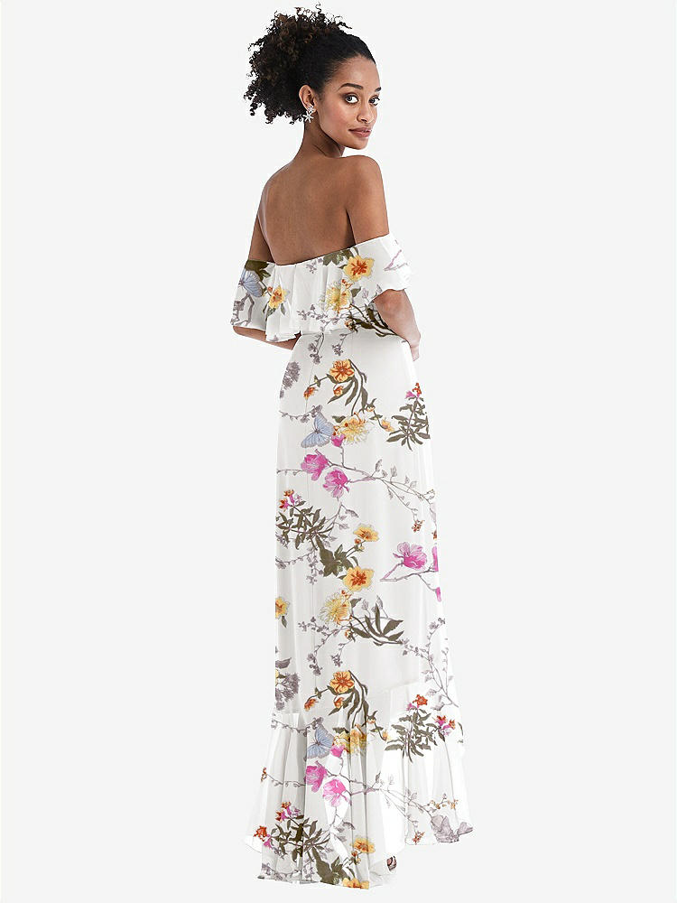 【NEW】【STYLE: TH039】オフショルダー フリル 高 低 マキシ ドレス【COLOR: Butterfly Botanica Ivory】【SIZE: 00-30W】