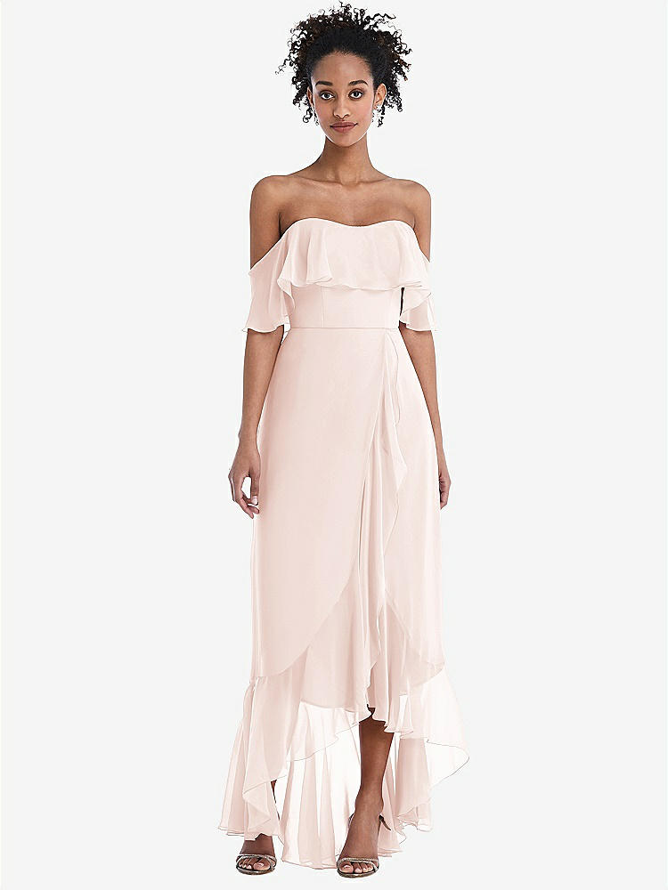 【STYLE: TH039】Off-the-Shoulder Ruffled High Low Maxi Dress【COLOR: Blush】