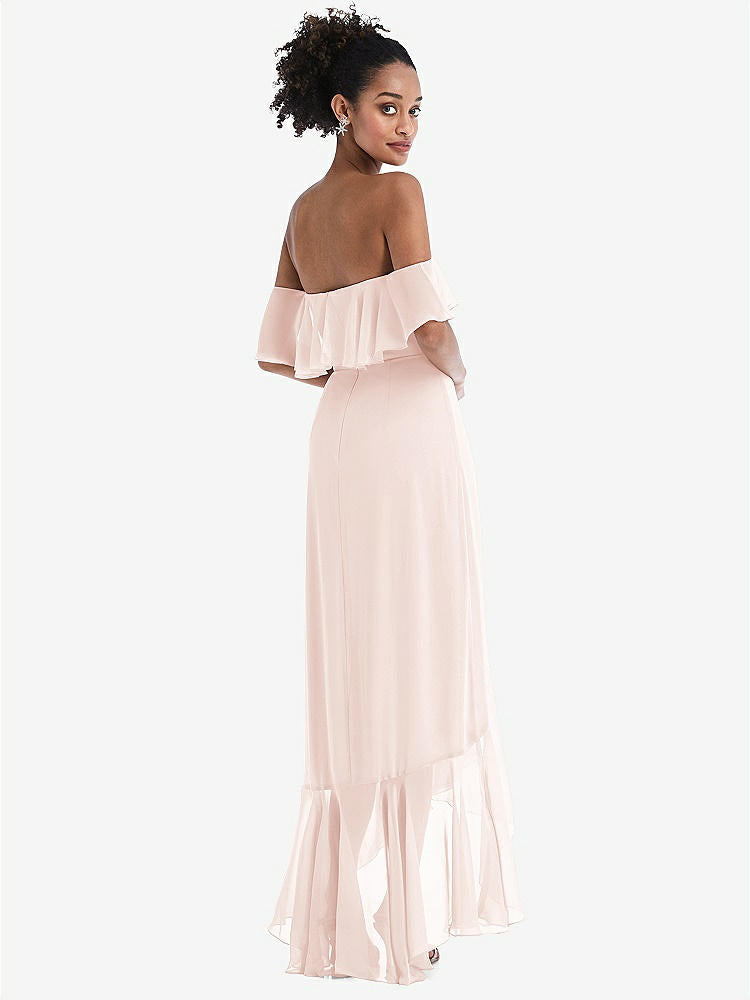 【STYLE: TH039】Off-the-Shoulder Ruffled High Low Maxi Dress【COLOR: Blush】