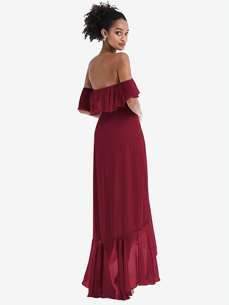 【STYLE: TH039】Off-the-Shoulder Ruffled High Low Maxi Dress【COLOR: Burgundy】