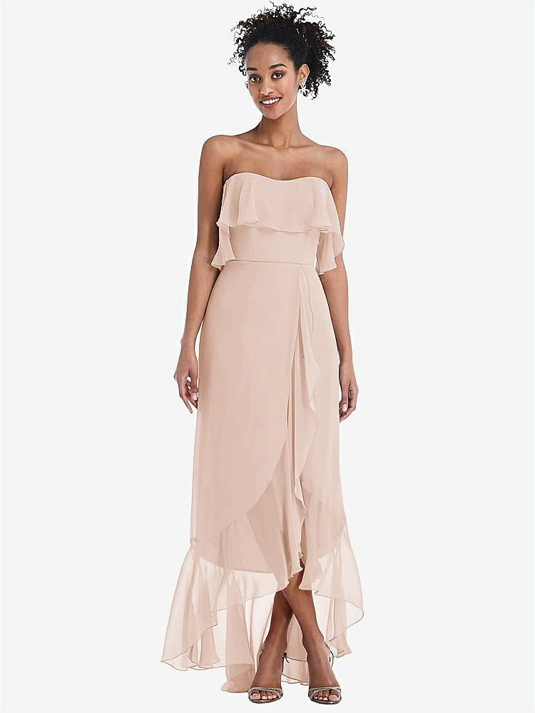 【STYLE: TH039】Off-the-Shoulder Ruffled High Low Maxi Dress【COLOR: Cameo】