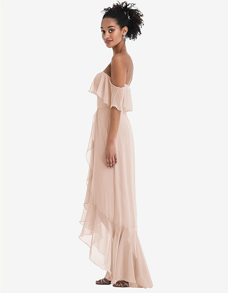 【STYLE: TH039】Off-the-Shoulder Ruffled High Low Maxi Dress【COLOR: Cameo】