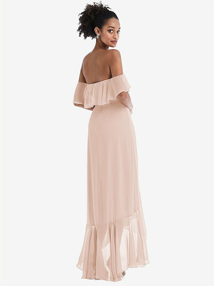 【STYLE: TH039】Off-the-Shoulder Ruffled High Low Maxi Dress【COLOR: Cameo】