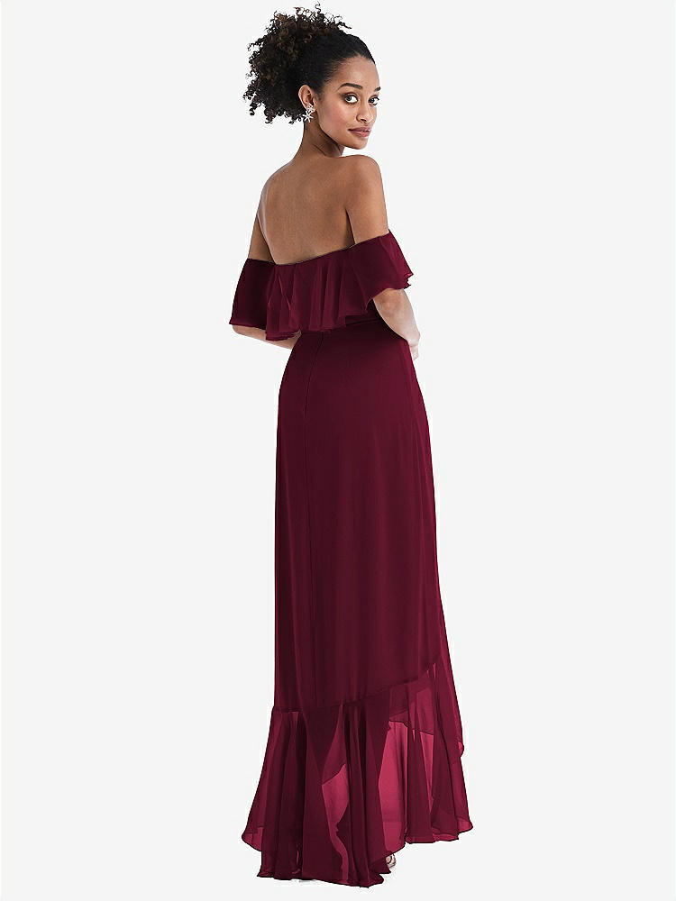 【STYLE: TH039】Off-the-Shoulder Ruffled High Low Maxi Dress【COLOR: Cabernet】
