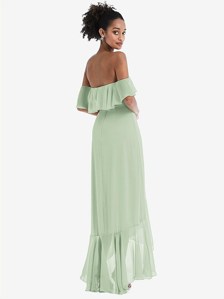 【STYLE: TH039】Off-the-Shoulder Ruffled High Low Maxi Dress【COLOR: Celadon】