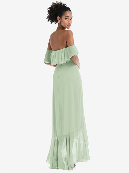 【STYLE: TH039】Off-the-Shoulder Ruffled High Low Maxi Dress【COLOR: Celadon】