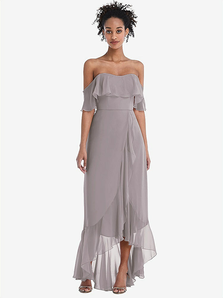 【STYLE: TH039】Off-the-Shoulder Ruffled High Low Maxi Dress【COLOR: Cashmere Gray】