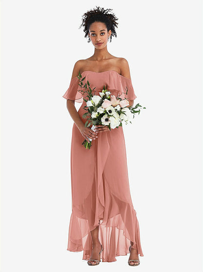 【NEW】【STYLE: TH039】オフショルダー フリル 高 低 マキシ ドレス【COLOR: Desert Rose】【SIZE: 00-30W】