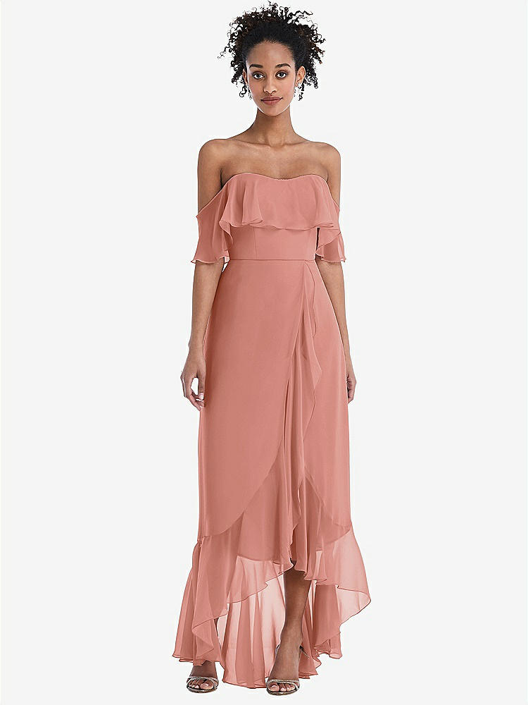 【STYLE: TH039】Off-the-Shoulder Ruffled High Low Maxi Dress【COLOR: Desert Rose】