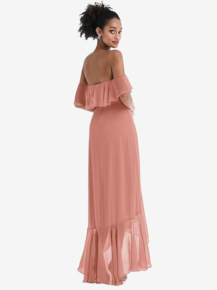 【STYLE: TH039】Off-the-Shoulder Ruffled High Low Maxi Dress【COLOR: Desert Rose】
