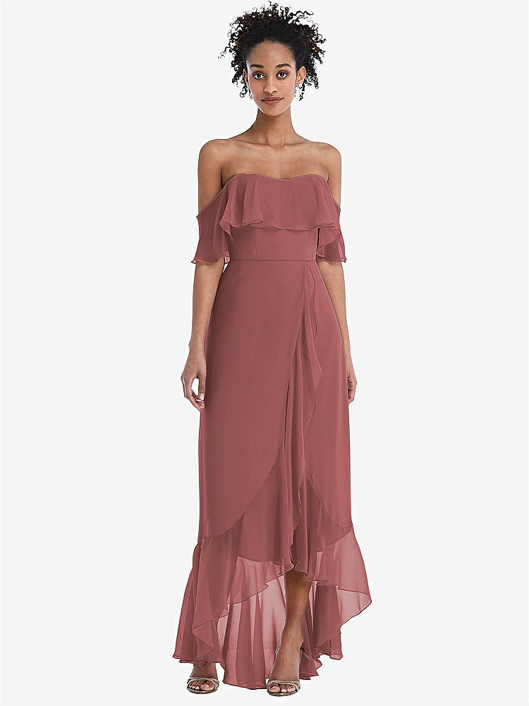 【STYLE: TH039】Off-the-Shoulder Ruffled High Low Maxi Dress【COLOR: English Rose】