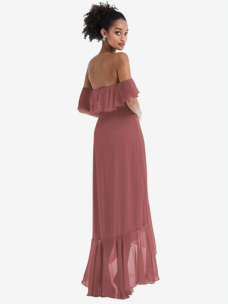【STYLE: TH039】Off-the-Shoulder Ruffled High Low Maxi Dress【COLOR: English Rose】