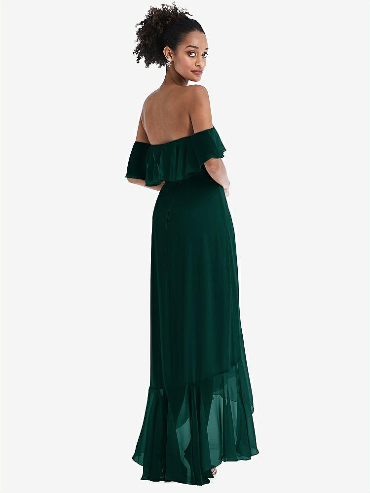 【STYLE: TH039】Off-the-Shoulder Ruffled High Low Maxi Dress【COLOR: Evergreen】