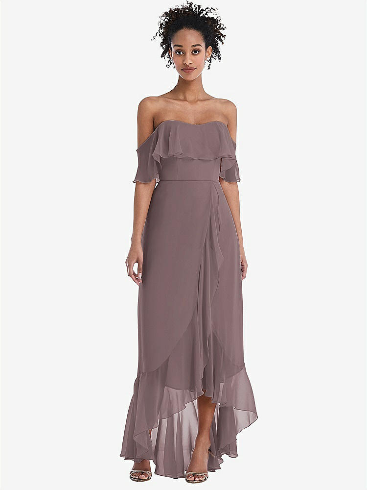【STYLE: TH039】Off-the-Shoulder Ruffled High Low Maxi Dress【COLOR: French Truffle】