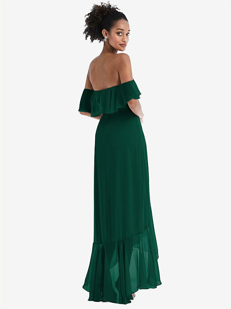 【STYLE: TH039】Off-the-Shoulder Ruffled High Low Maxi Dress【COLOR: Hunter Green】