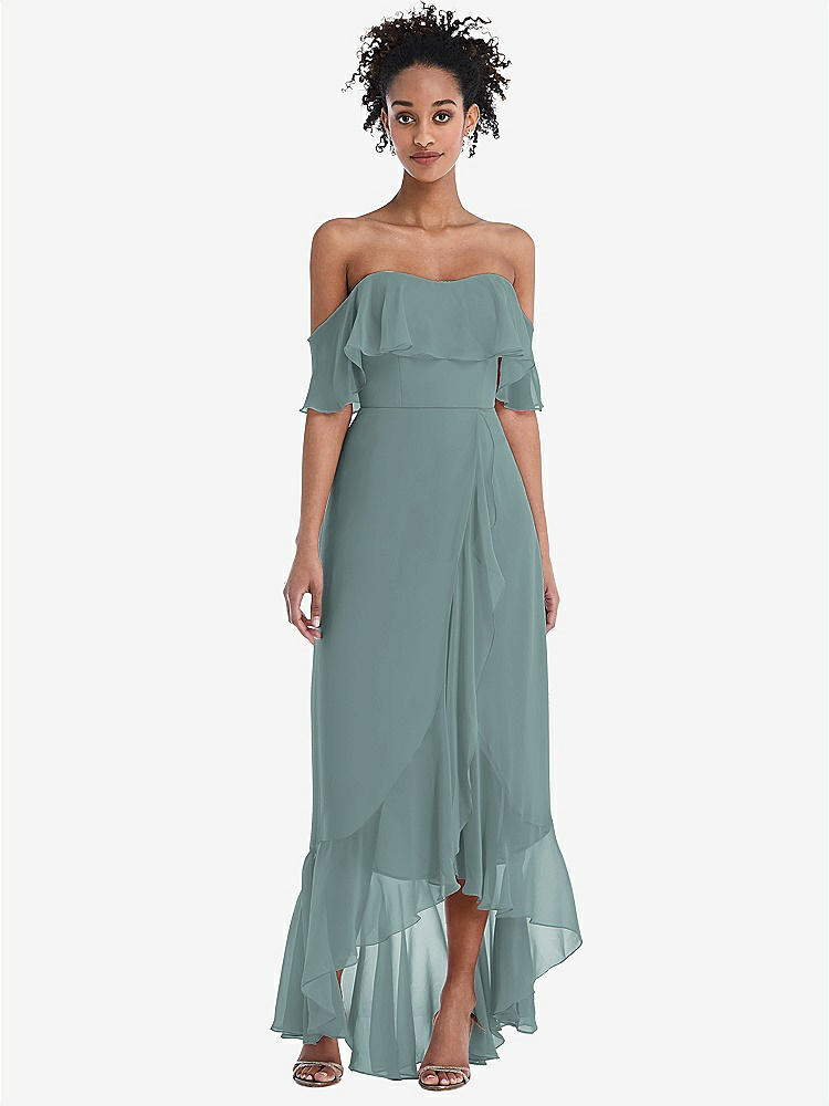【STYLE: TH039】Off-the-Shoulder Ruffled High Low Maxi Dress【COLOR: Icelandic】