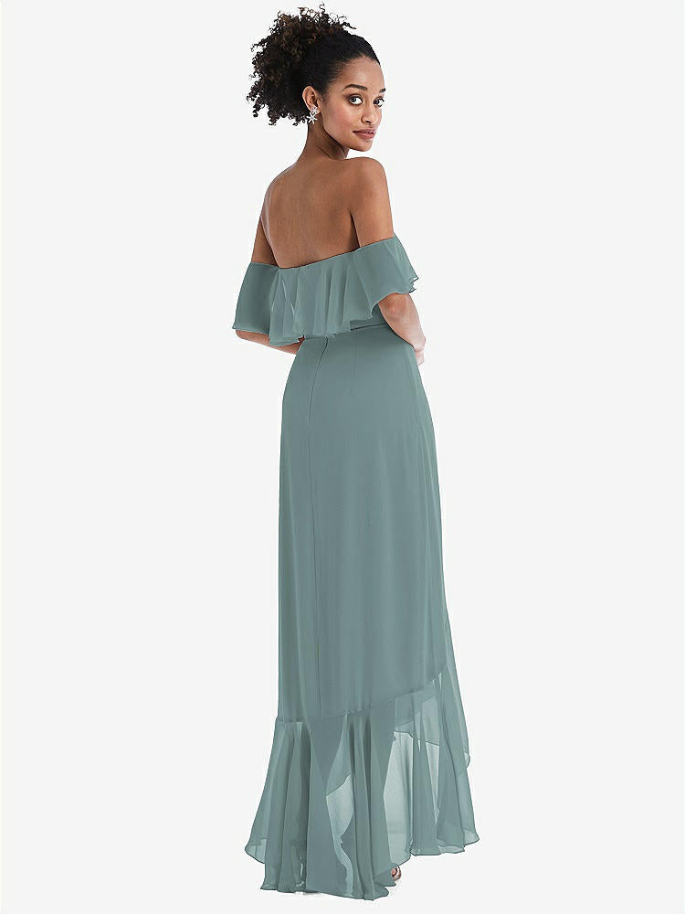 【STYLE: TH039】Off-the-Shoulder Ruffled High Low Maxi Dress【COLOR: Icelandic】