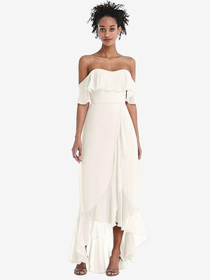 【STYLE: TH039】Off-the-Shoulder Ruffled High Low Maxi Dress【COLOR: Ivory】