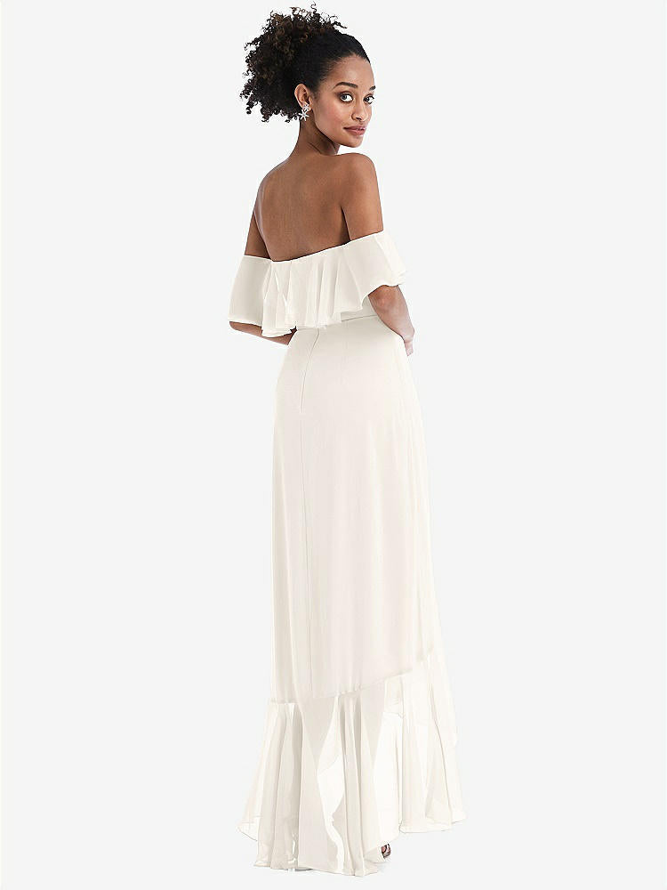 【STYLE: TH039】Off-the-Shoulder Ruffled High Low Maxi Dress【COLOR: Ivory】