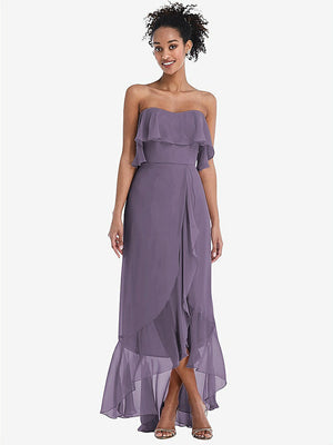 【STYLE: TH039】Off-the-Shoulder Ruffled High Low Maxi Dress【COLOR: Lavender】