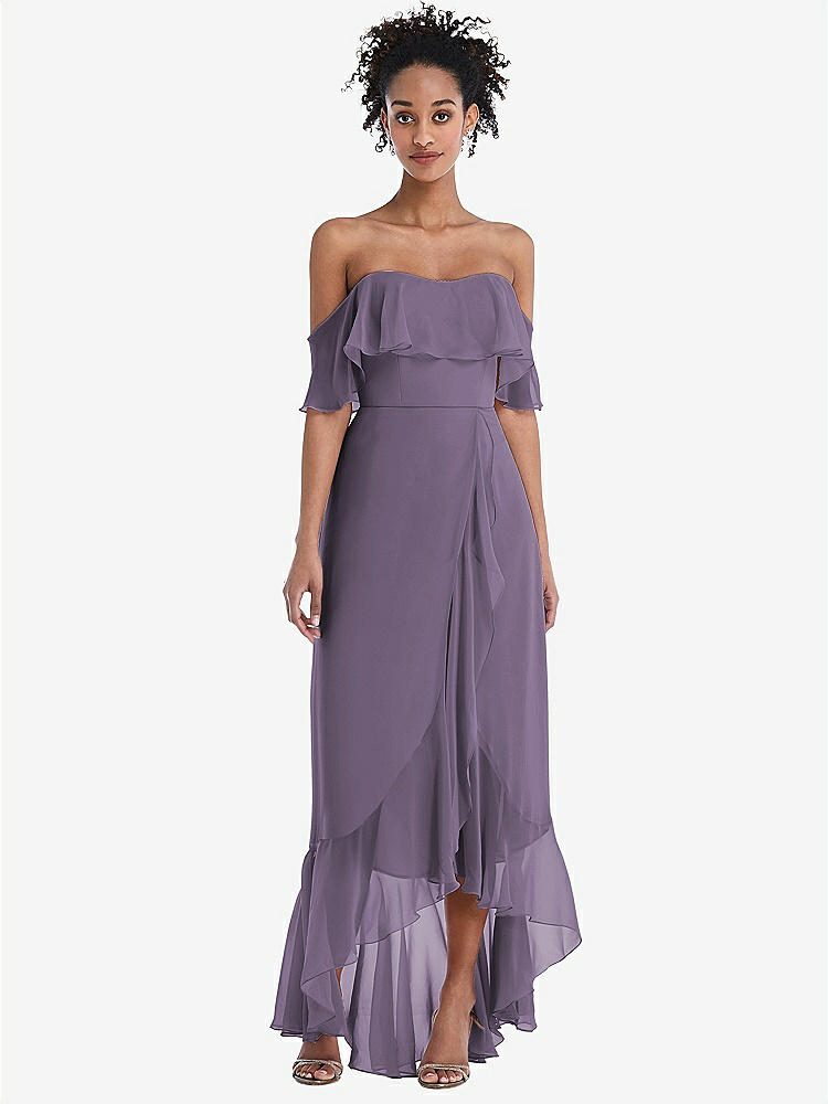 【STYLE: TH039】Off-the-Shoulder Ruffled High Low Maxi Dress【COLOR: Lavender】