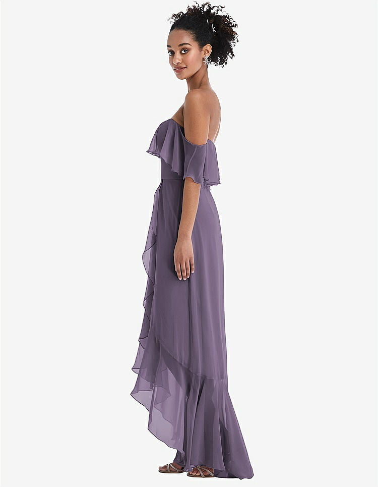 【NEW】【STYLE: TH039】オフショルダー フリル 高 低 マキシ ドレス【COLOR: Lavender】【SIZE: 00-30W】