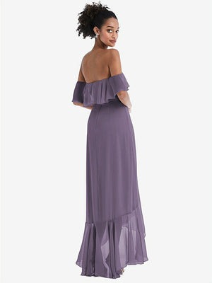 【STYLE: TH039】Off-the-Shoulder Ruffled High Low Maxi Dress【COLOR: Lavender】