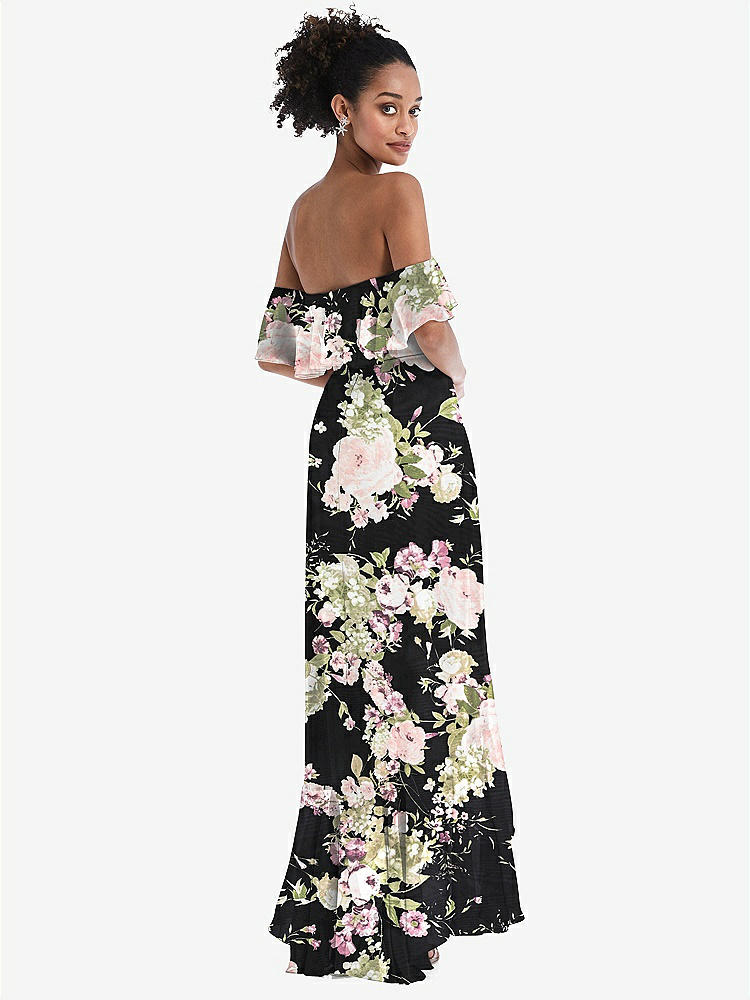 【NEW】【STYLE: TH039】オフショルダー フリル 高 低 マキシ ドレス【COLOR: Noir Garden】【SIZE: 00-30W】