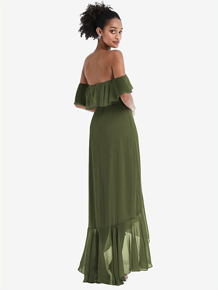 【STYLE: TH039】Off-the-Shoulder Ruffled High Low Maxi Dress【COLOR: Olive Green】