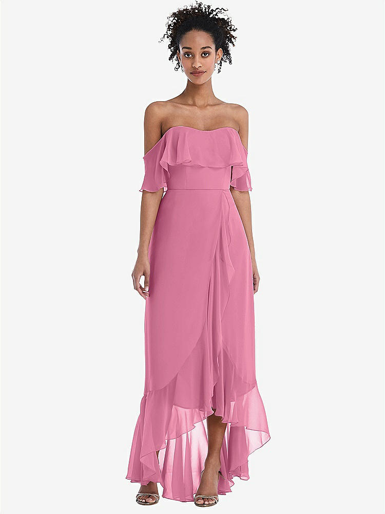 【STYLE: TH039】Off-the-Shoulder Ruffled High Low Maxi Dress【COLOR: Orchid Pink】