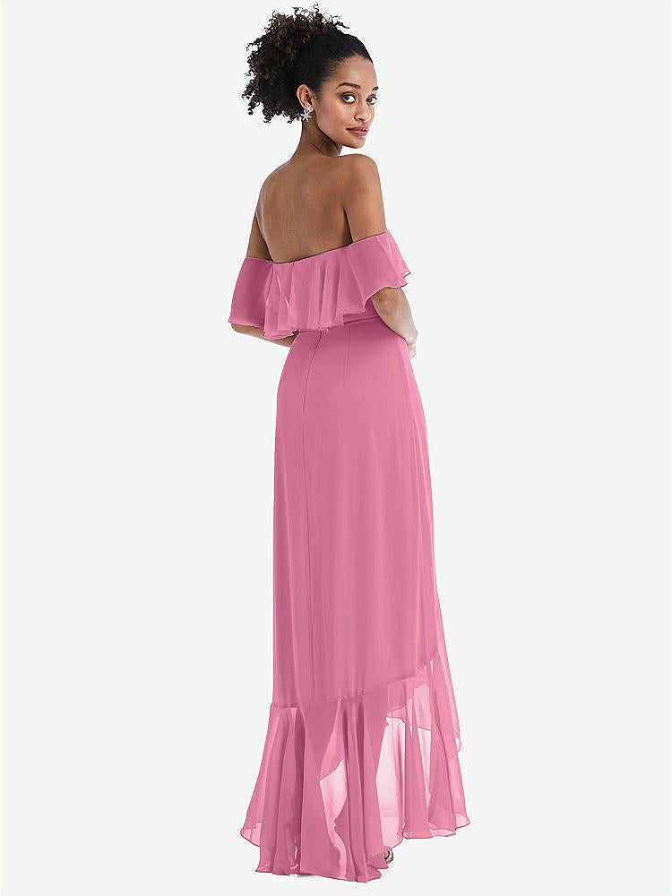 【STYLE: TH039】Off-the-Shoulder Ruffled High Low Maxi Dress【COLOR: Orchid Pink】