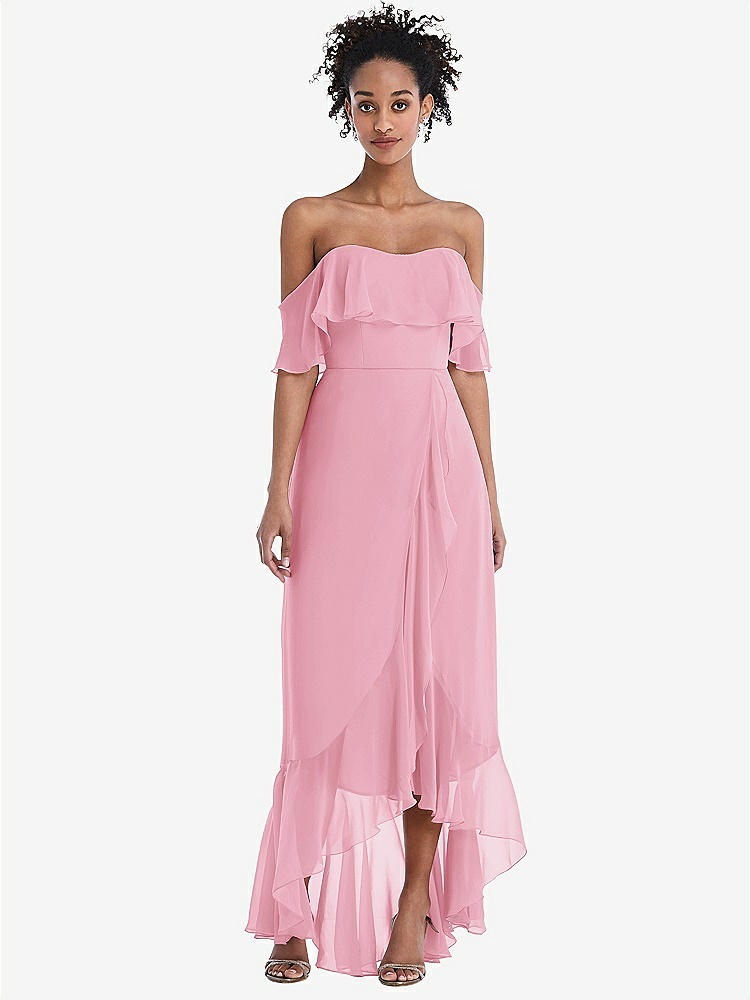 【STYLE: TH039】Off-the-Shoulder Ruffled High Low Maxi Dress【COLOR: Peony Pink】