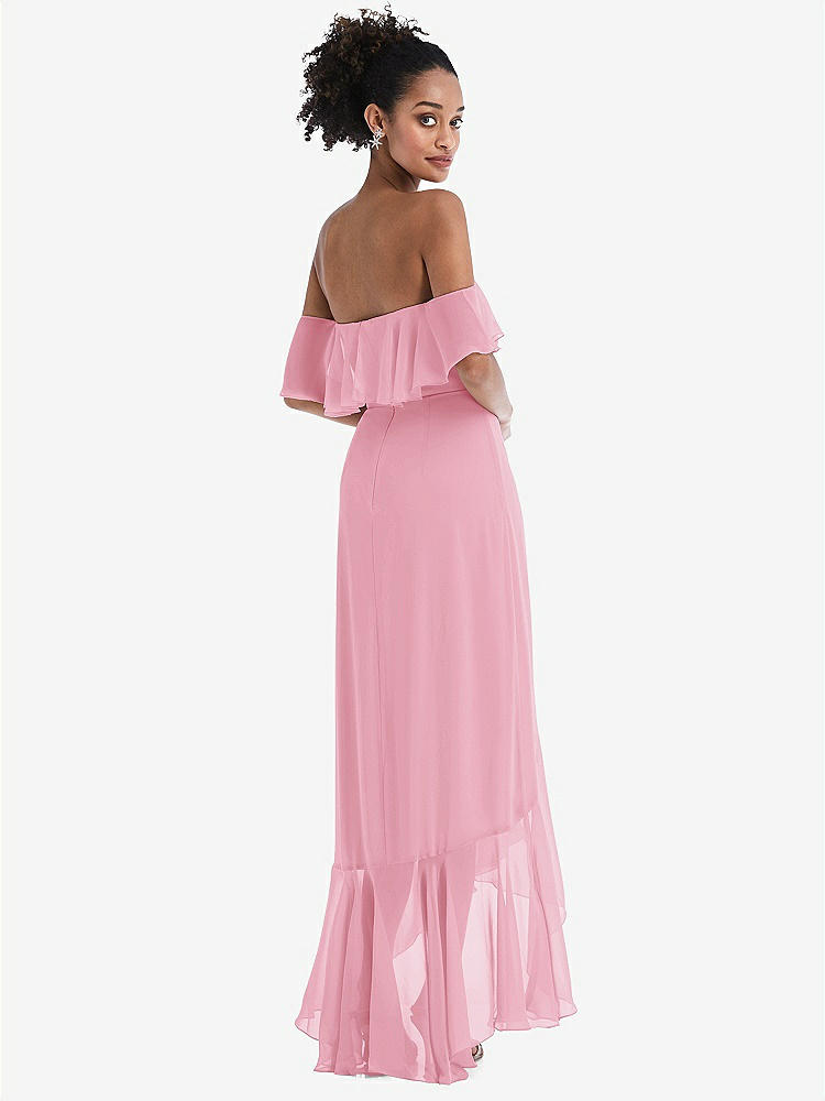 【STYLE: TH039】Off-the-Shoulder Ruffled High Low Maxi Dress【COLOR: Peony Pink】