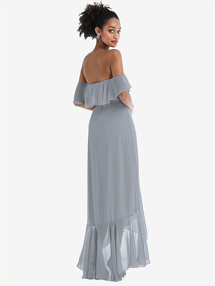 【STYLE: TH039】Off-the-Shoulder Ruffled High Low Maxi Dress【COLOR: Platinum】