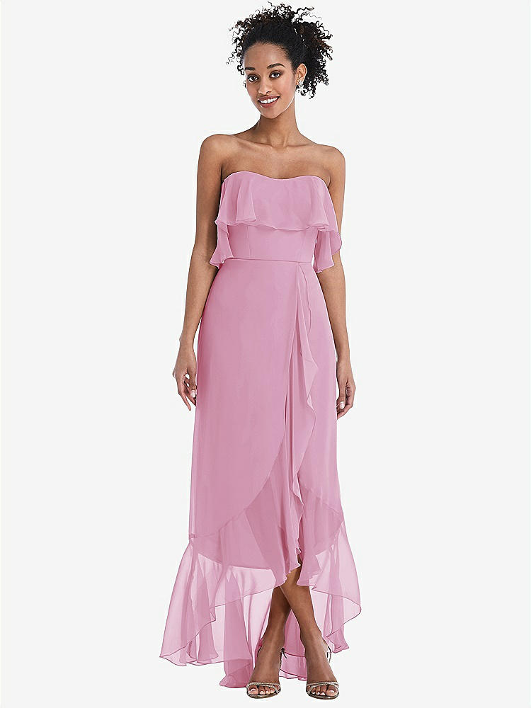 【STYLE: TH039】Off-the-Shoulder Ruffled High Low Maxi Dress【COLOR: Powder Pink】