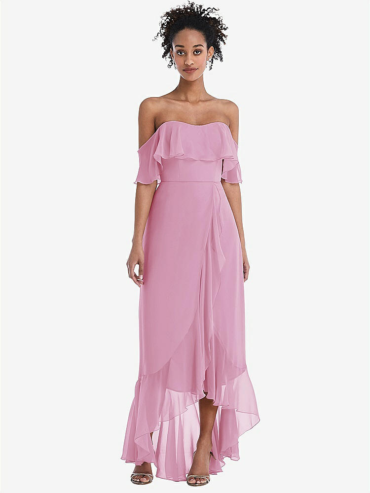 【STYLE: TH039】Off-the-Shoulder Ruffled High Low Maxi Dress【COLOR: Powder Pink】