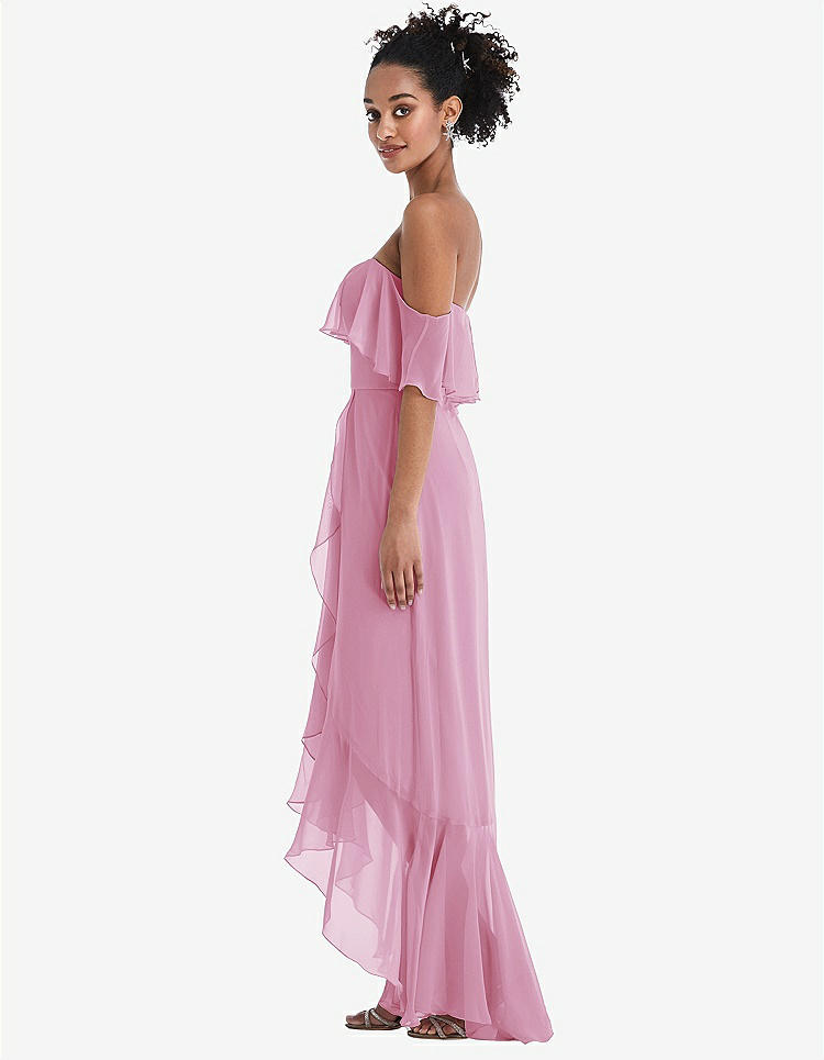 【STYLE: TH039】Off-the-Shoulder Ruffled High Low Maxi Dress【COLOR: Powder Pink】
