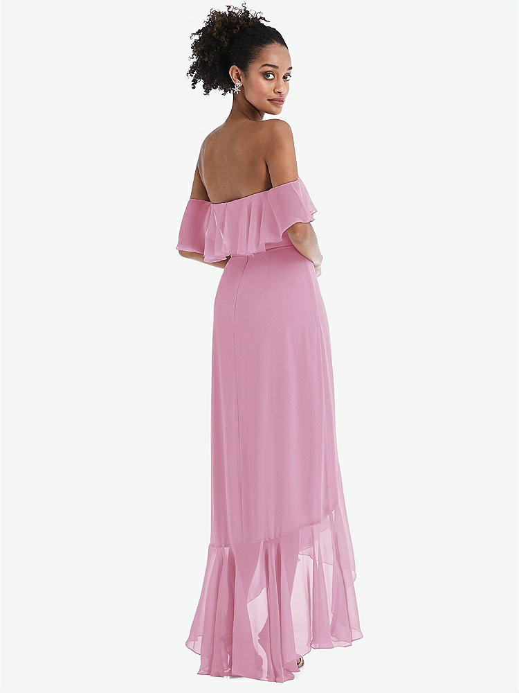 【STYLE: TH039】Off-the-Shoulder Ruffled High Low Maxi Dress【COLOR: Powder Pink】