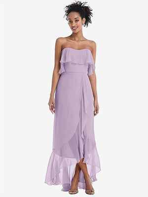 【STYLE: TH039】Off-the-Shoulder Ruffled High Low Maxi Dress【COLOR: Pale Purple】