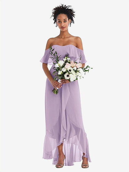 【NEW】【STYLE: TH039】オフショルダー フリル 高 低 マキシ ドレス【COLOR: Pale Purple】【SIZE: 00-30W】