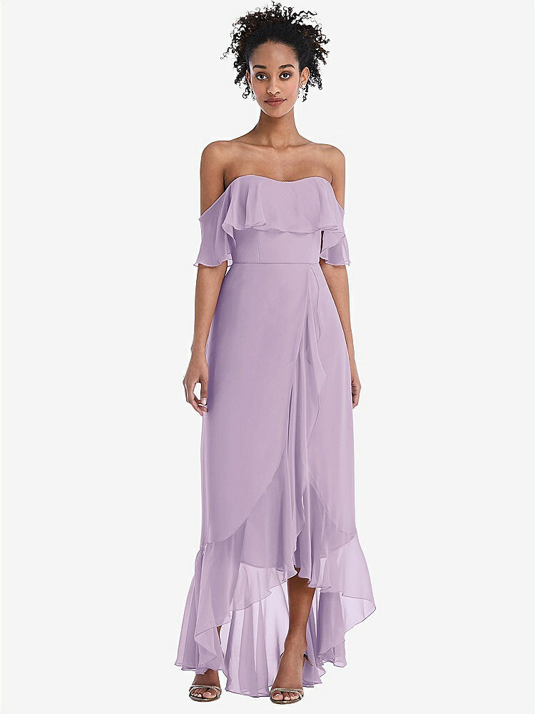 【STYLE: TH039】Off-the-Shoulder Ruffled High Low Maxi Dress【COLOR: Pale Purple】