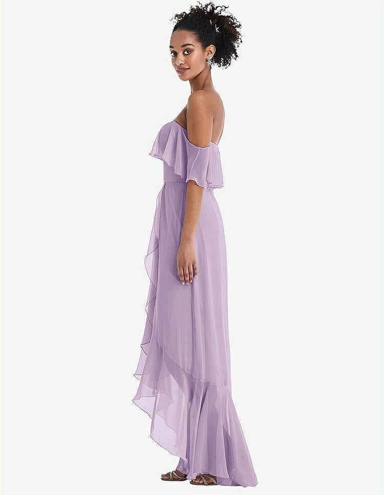 【NEW】【STYLE: TH039】オフショルダー フリル 高 低 マキシ ドレス【COLOR: Pale Purple】【SIZE: 00-30W】