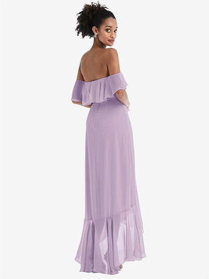 【STYLE: TH039】Off-the-Shoulder Ruffled High Low Maxi Dress【COLOR: Pale Purple】