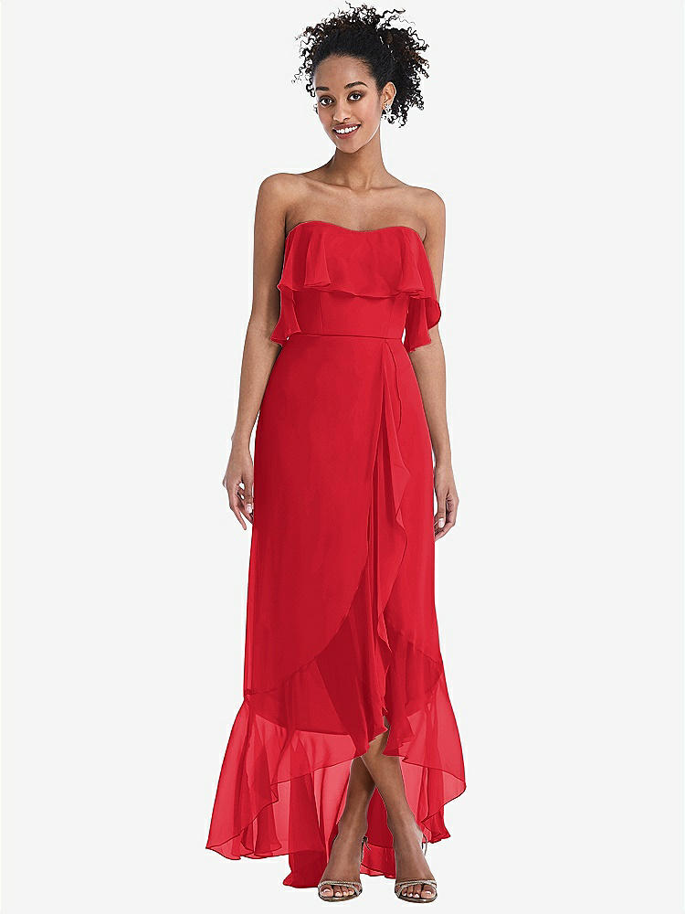 【STYLE: TH039】Off-the-Shoulder Ruffled High Low Maxi Dress【COLOR: Parisian Red】