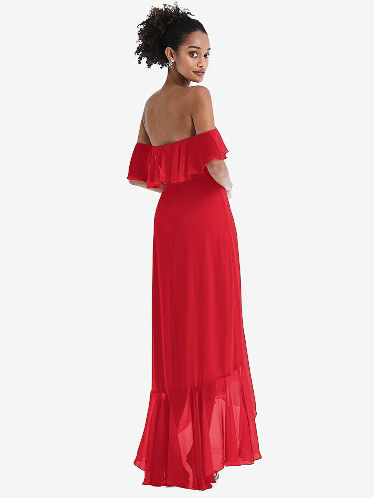 【STYLE: TH039】Off-the-Shoulder Ruffled High Low Maxi Dress【COLOR: Parisian Red】